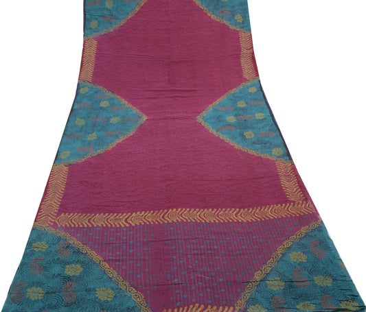 Sushila Vintage Purple Saree 100% Pure Georgette Silk Printed Craft Fabric