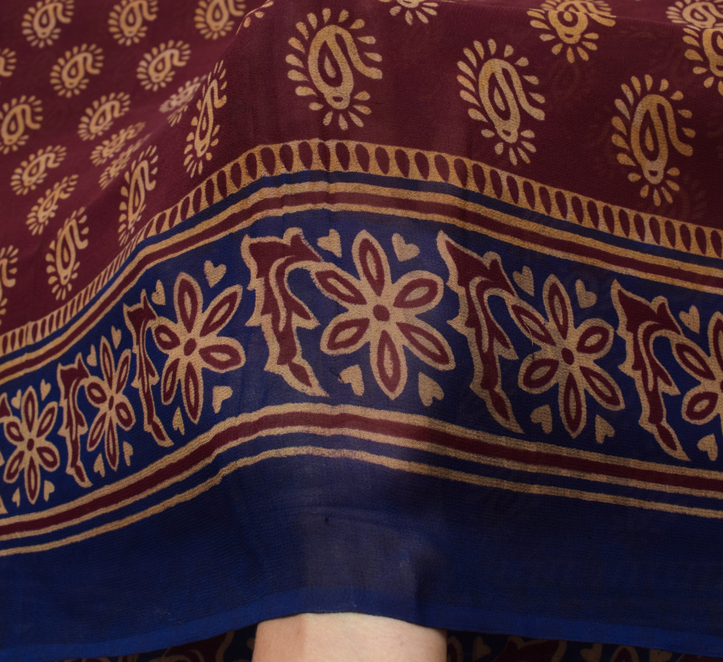 Sushila Vintage Maroon Saree Pure Georgette Silk Printed Paisley Craft Fabric