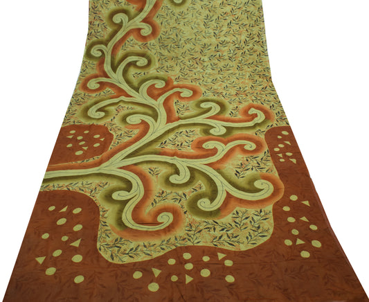 Sushila Vintage Green Saree 100% Pure Georgette Silk Floral Printed Craft Fabric