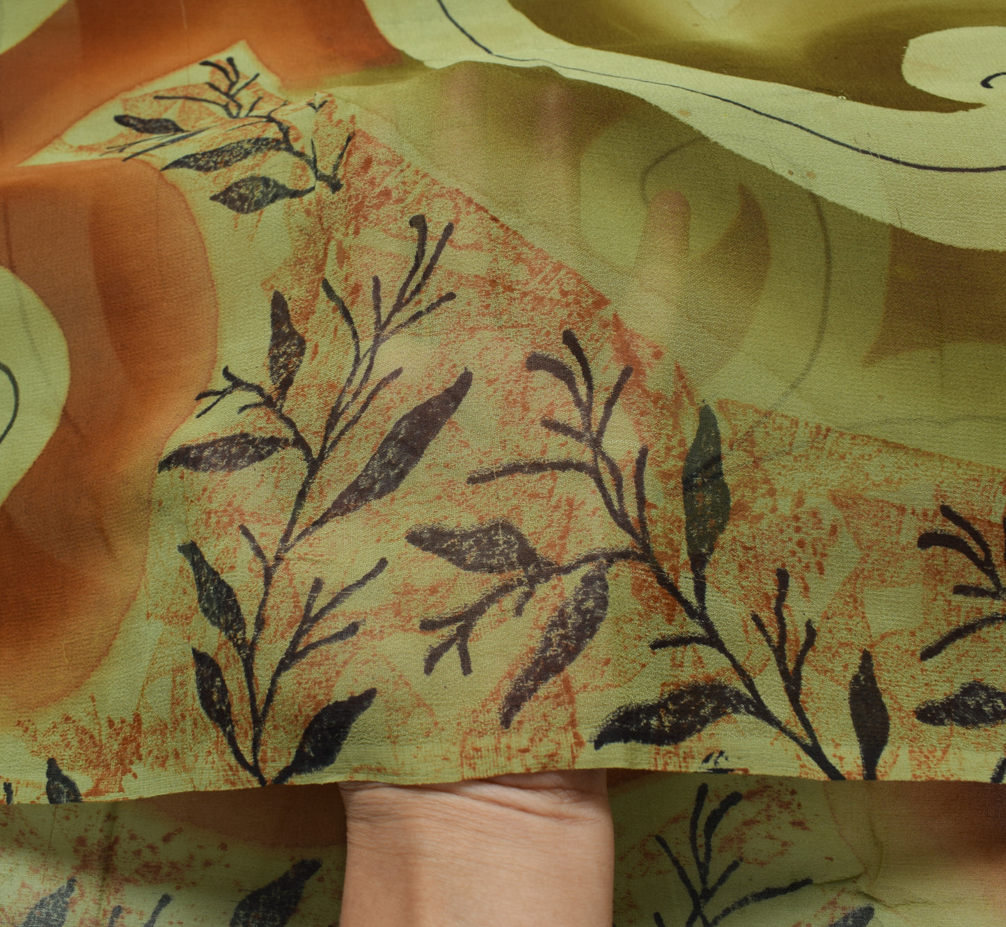 Sushila Vintage Green Saree 100% Pure Georgette Silk Floral Printed Craft Fabric
