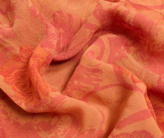 Sushila Vintage Peach Branded Saree 100%Pure Georgette Silk Printed Craft Fabric