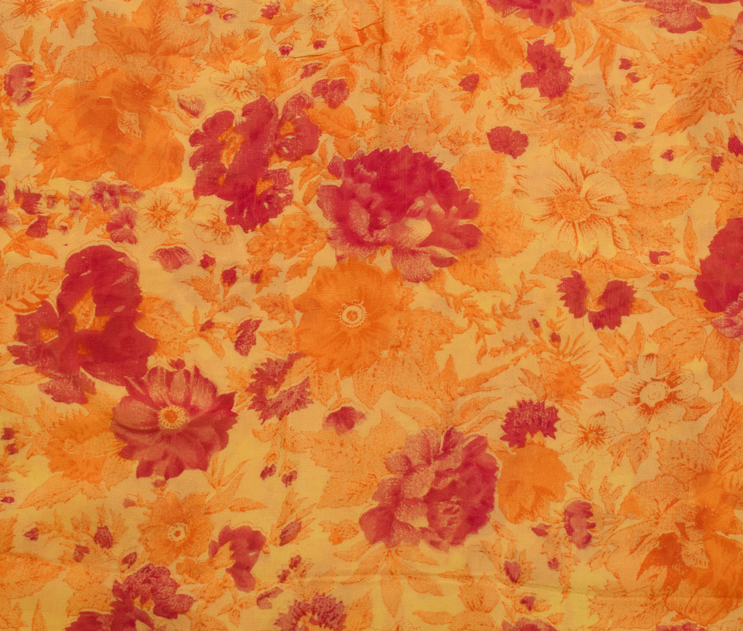 Sushila Vintage Yellow Saree 100%Pure Georgette Silk Printed Floral Craft Fabric