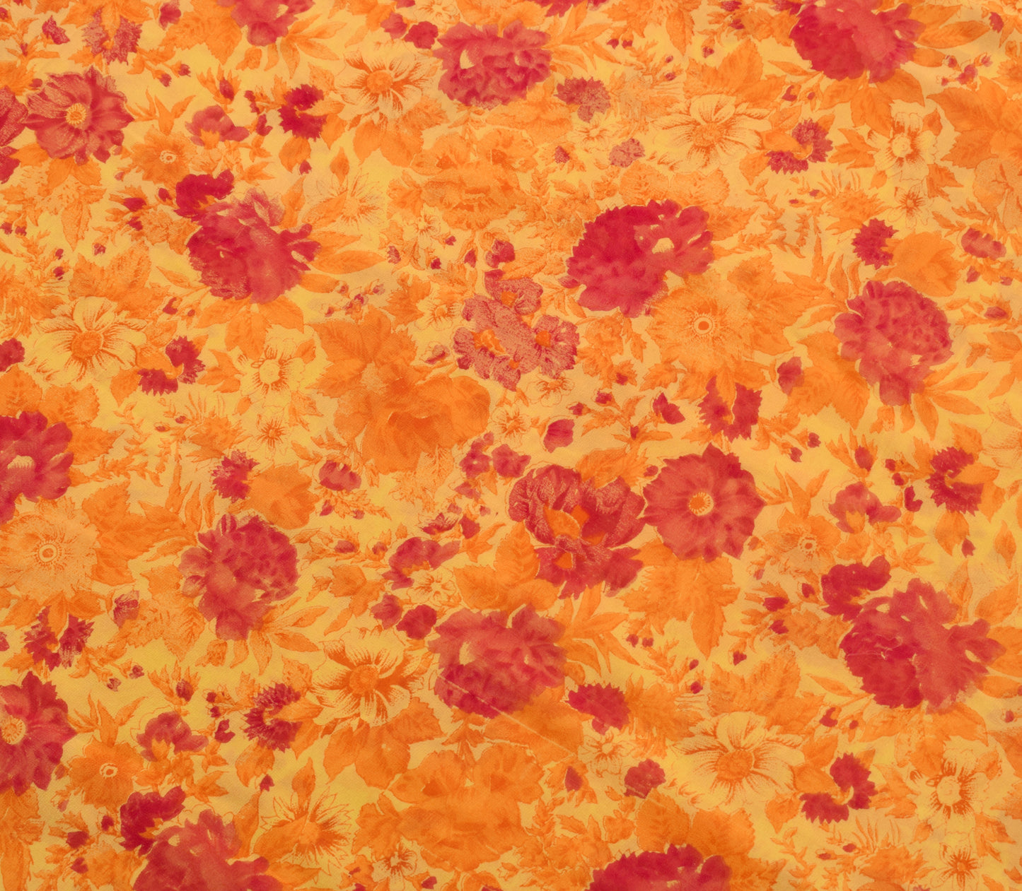 Sushila Vintage Yellow Saree 100%Pure Georgette Silk Printed Floral Craft Fabric
