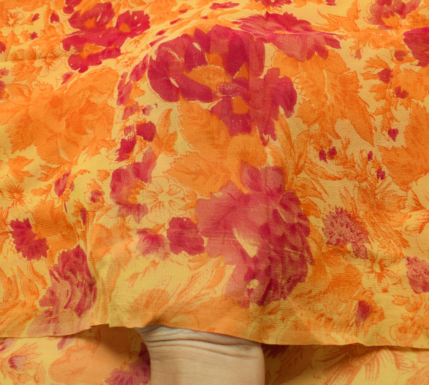 Sushila Vintage Yellow Saree 100%Pure Georgette Silk Printed Floral Craft Fabric