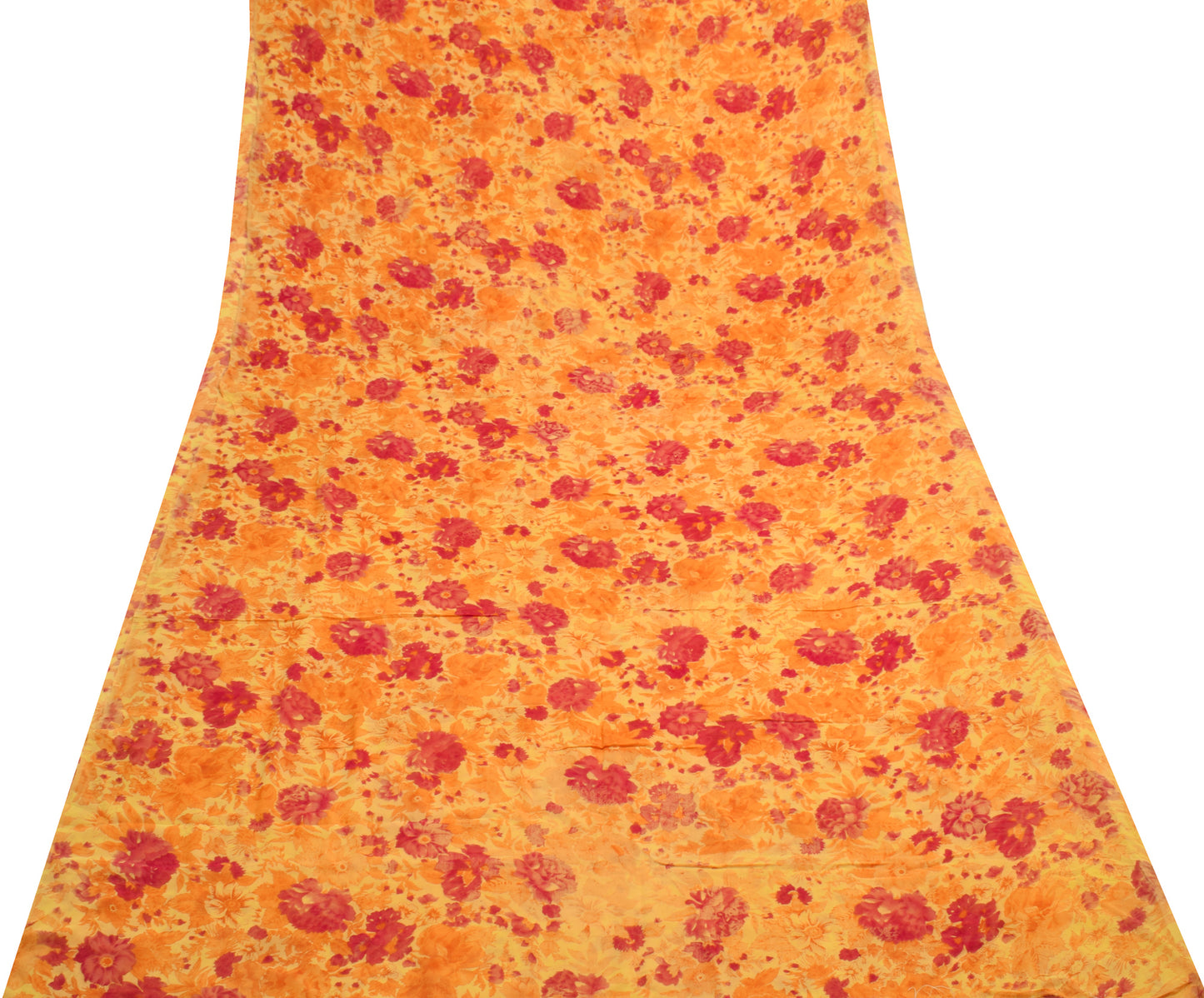 Sushila Vintage Yellow Saree 100%Pure Georgette Silk Printed Floral Craft Fabric