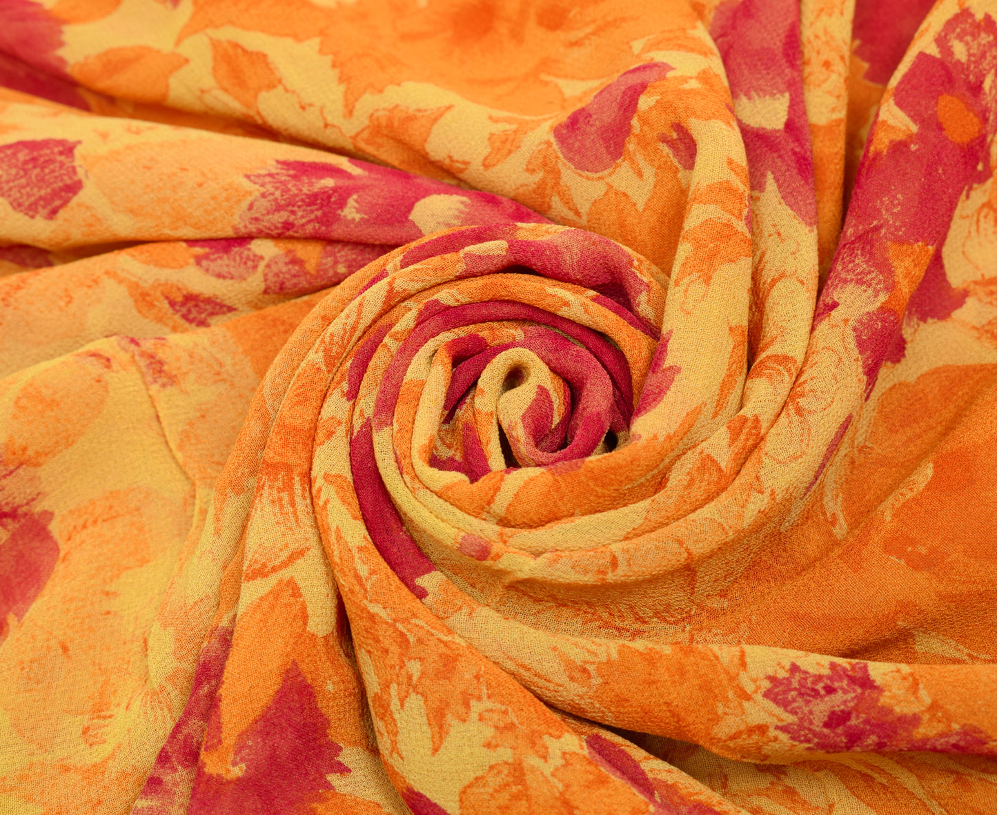 Sushila Vintage Yellow Saree 100%Pure Georgette Silk Printed Floral Craft Fabric