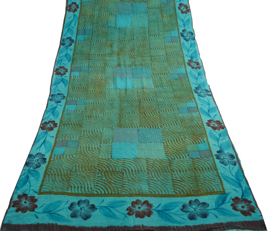 Sushila Vintage Saree 100% Pure Georgette Silk Printed Floral Craft Fabric