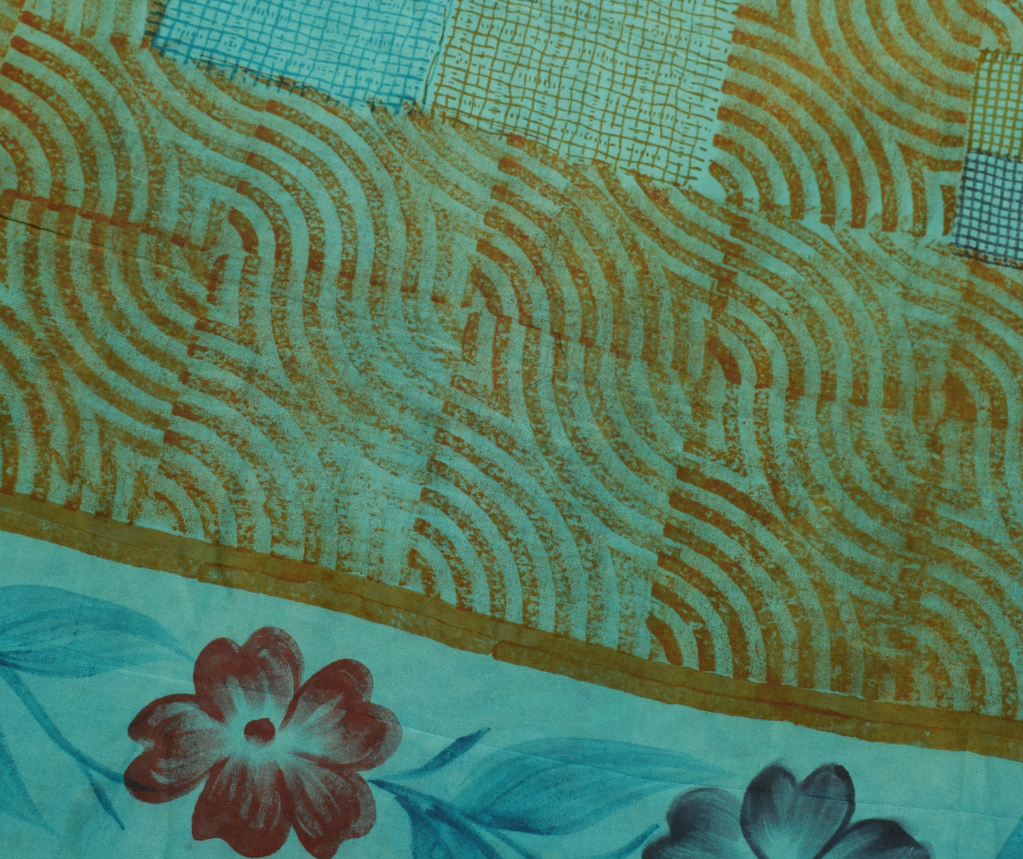 Sushila Vintage Saree 100% Pure Georgette Silk Printed Floral Craft Fabric
