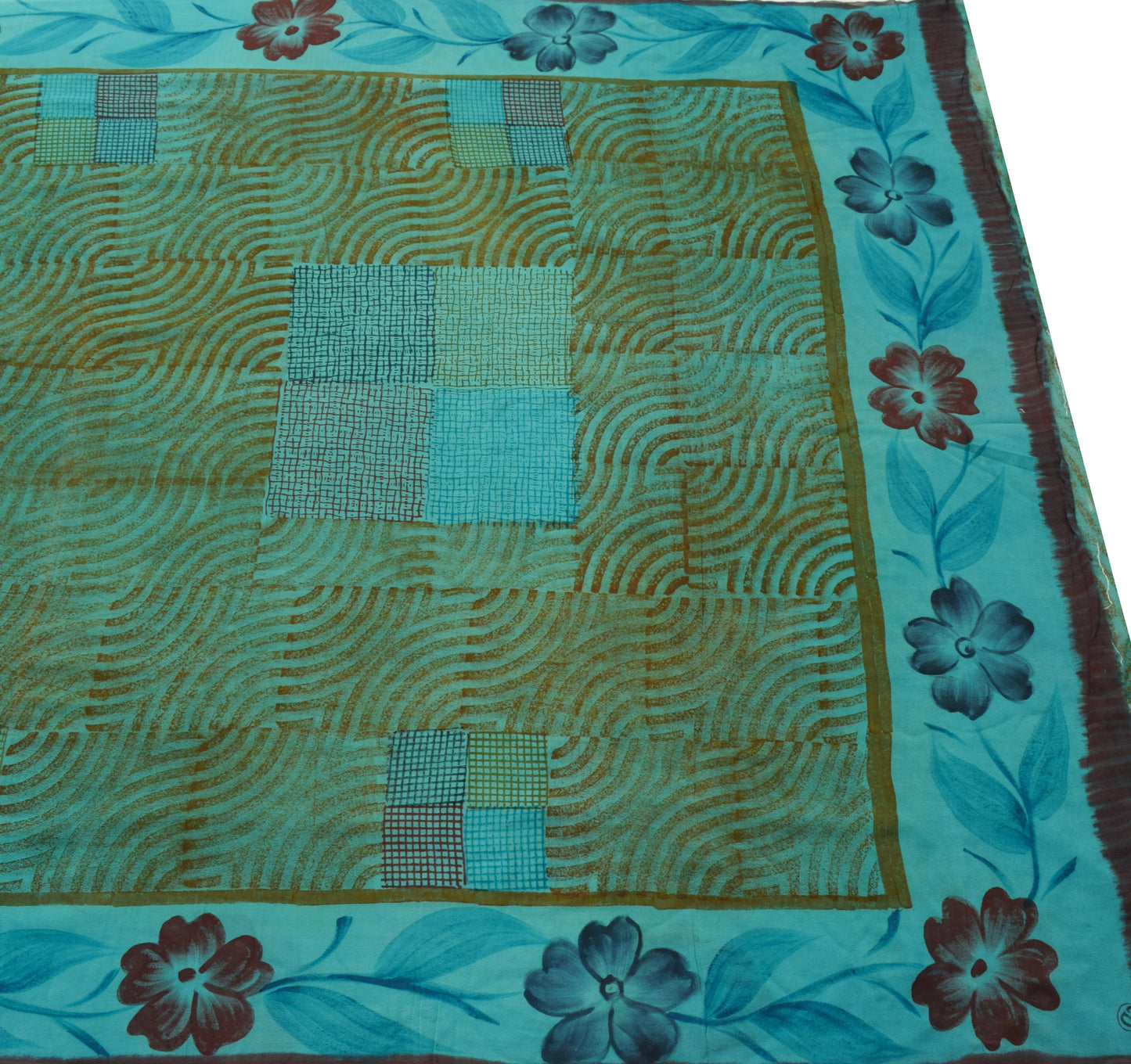 Sushila Vintage Saree 100% Pure Georgette Silk Printed Floral Craft Fabric