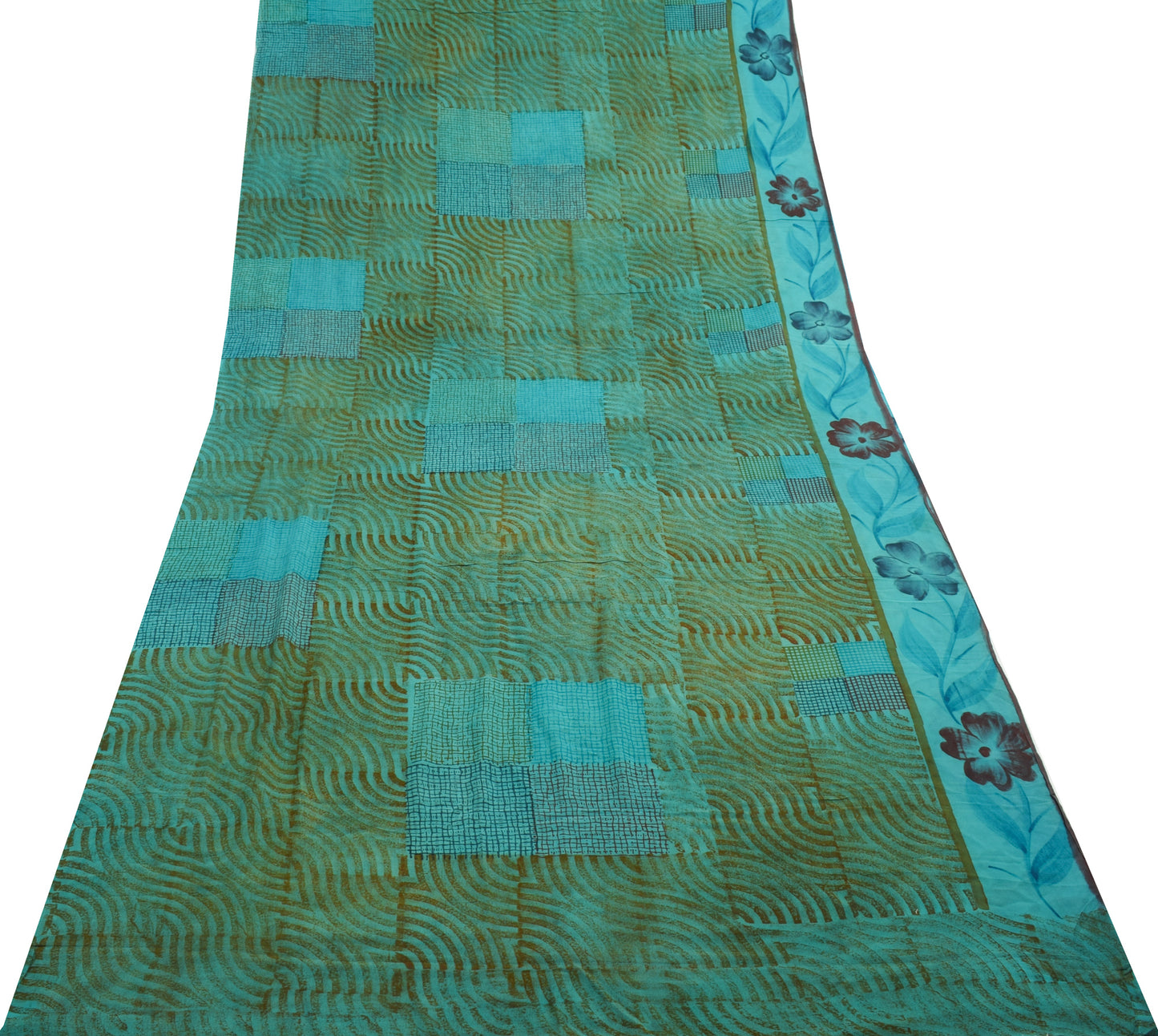 Sushila Vintage Saree 100% Pure Georgette Silk Printed Floral Craft Fabric