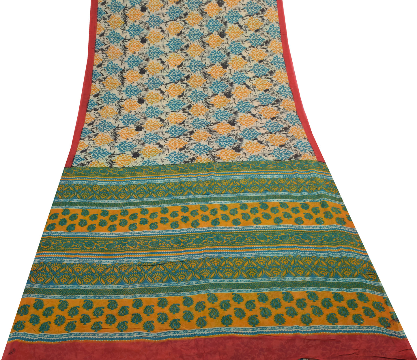 Sushila Vintage Cream Saree 100% Pure Georgette Silk Printed Floral Craft Fabric