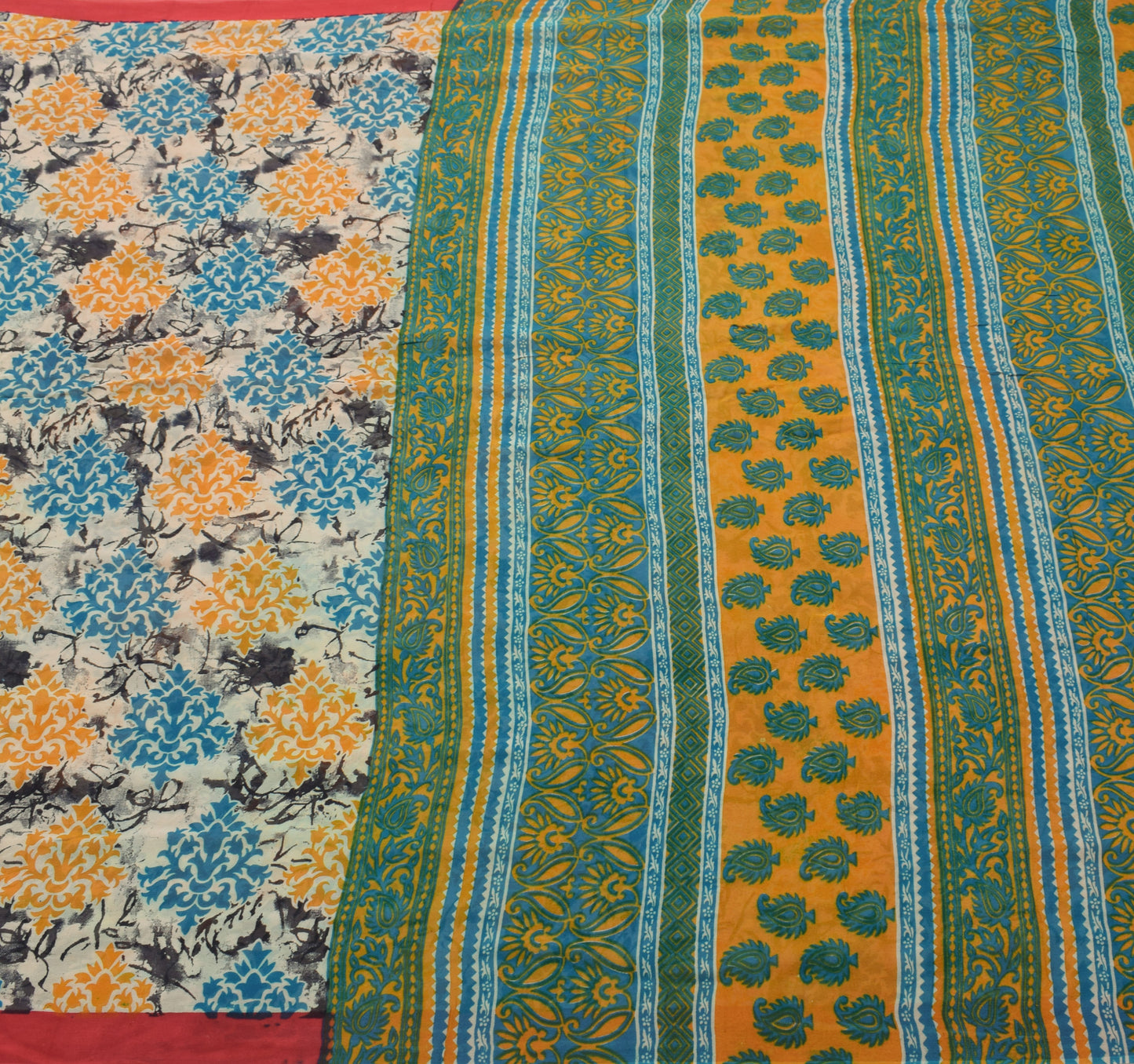 Sushila Vintage Cream Saree 100% Pure Georgette Silk Printed Floral Craft Fabric