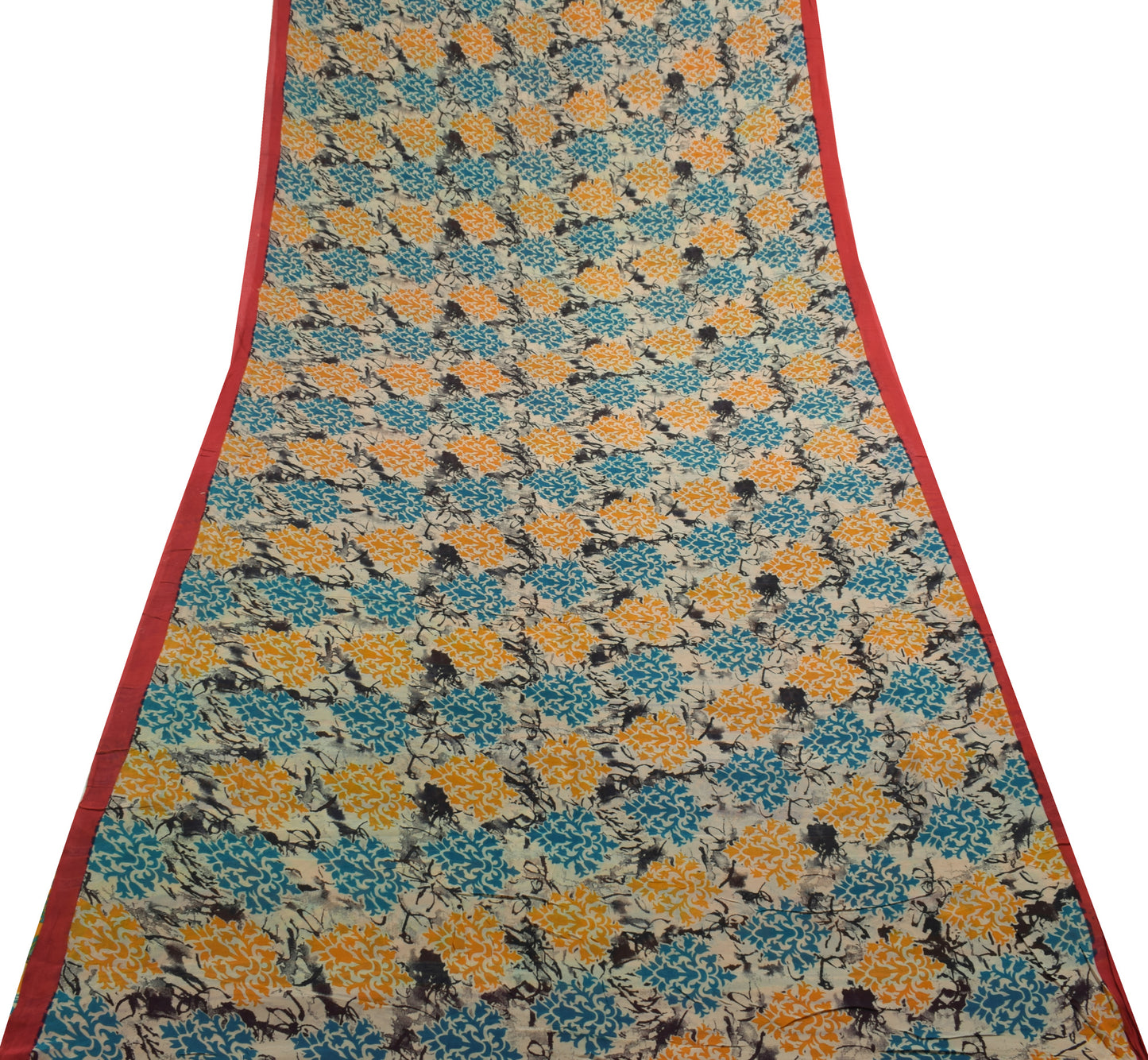 Sushila Vintage Cream Saree 100% Pure Georgette Silk Printed Floral Craft Fabric