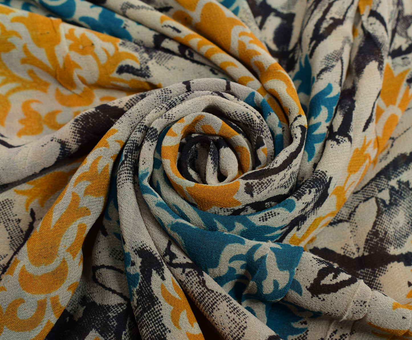 Sushila Vintage Cream Saree 100% Pure Georgette Silk Printed Floral Craft Fabric