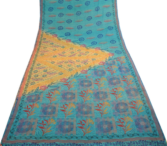 Sushila Vintage Multi-Color Saree 100% Pure Georgette Silk Printed Floral Fabric