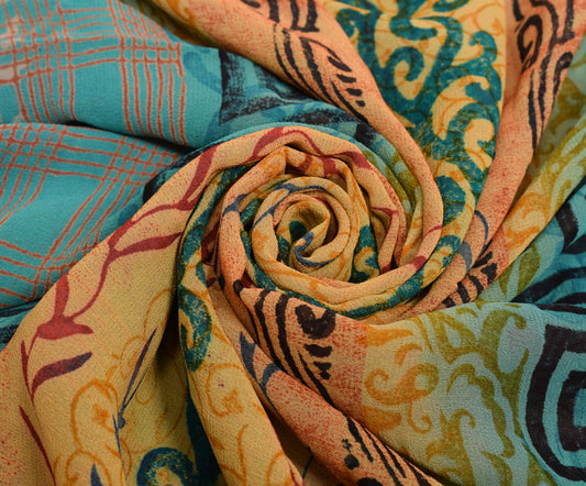 Sushila Vintage Multi-Color Saree 100% Pure Georgette Silk Printed Floral Fabric