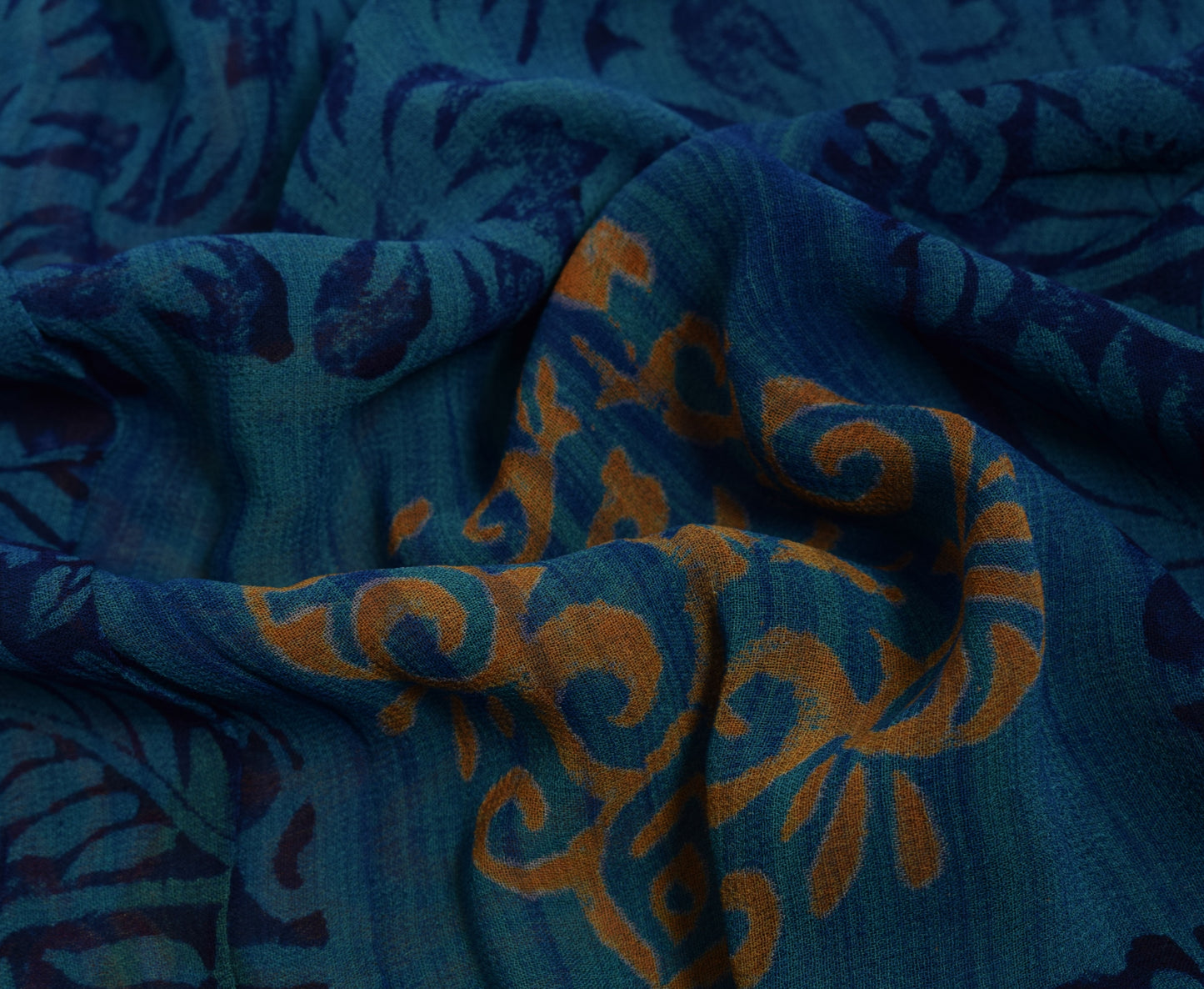 Sushila Vintage Blue Saree 100% Pure Georgette Silk Printed Floral Craft Fabric