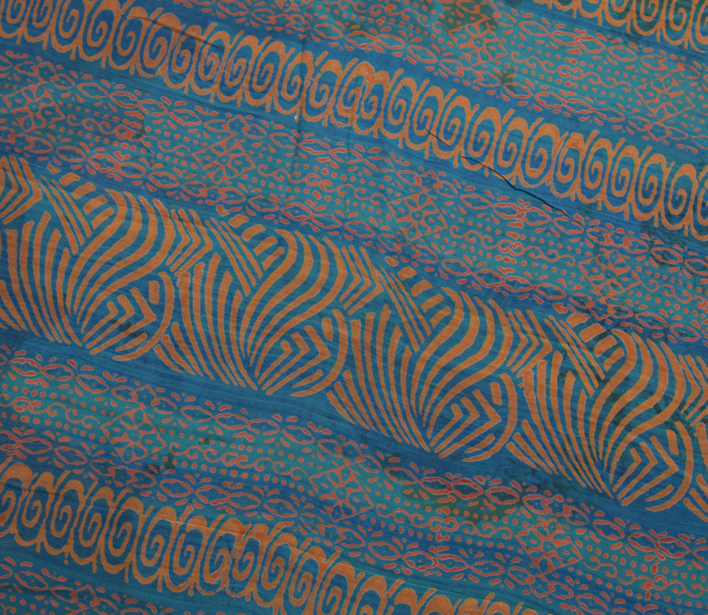 Sushila Vintage Blue Saree 100% Pure Georgette Silk Printed Floral Craft Fabric