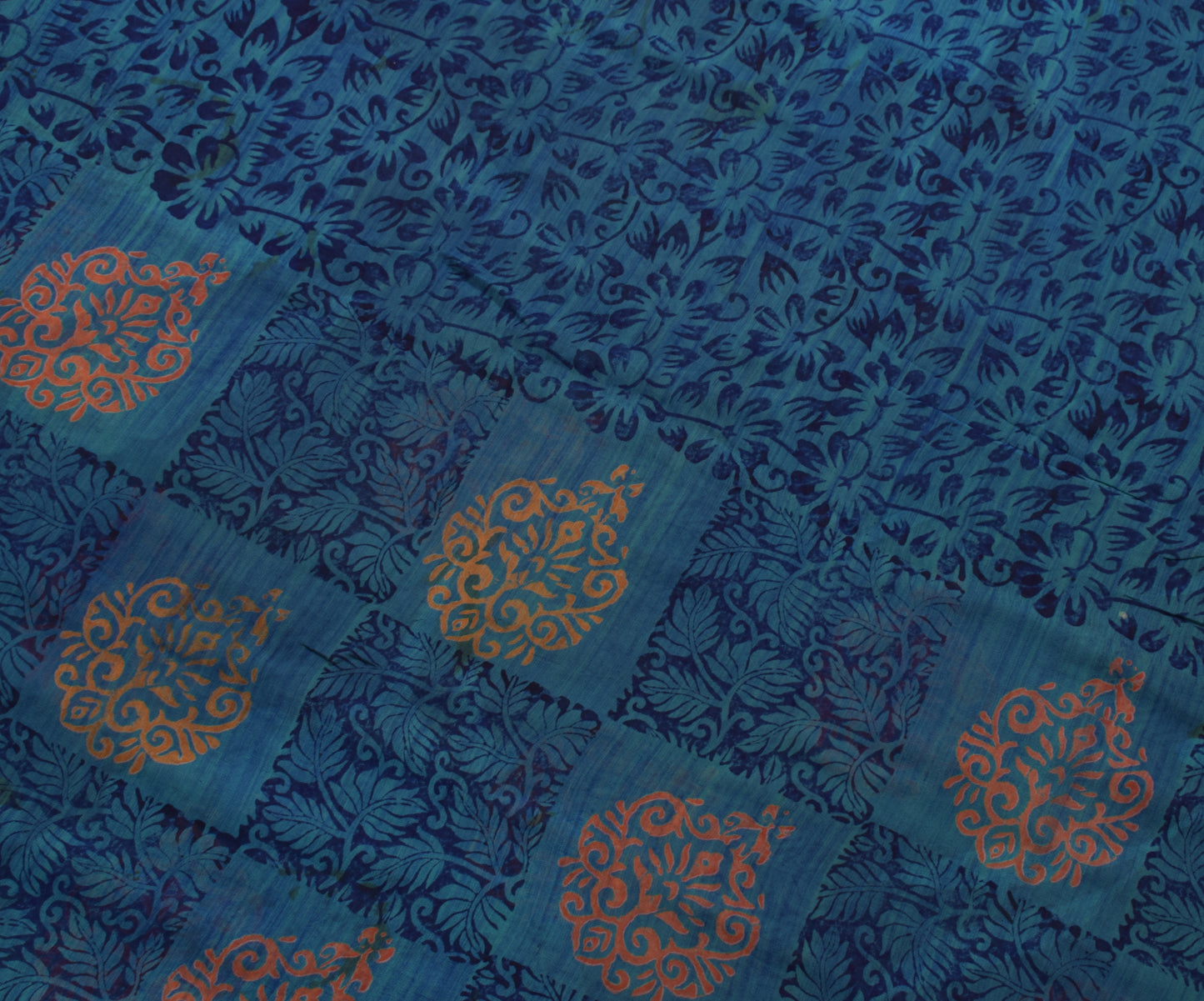 Sushila Vintage Blue Saree 100% Pure Georgette Silk Printed Floral Craft Fabric