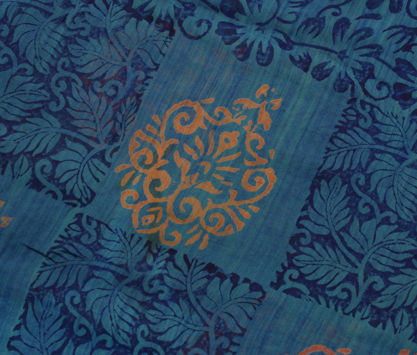 Sushila Vintage Blue Saree 100% Pure Georgette Silk Printed Floral Craft Fabric