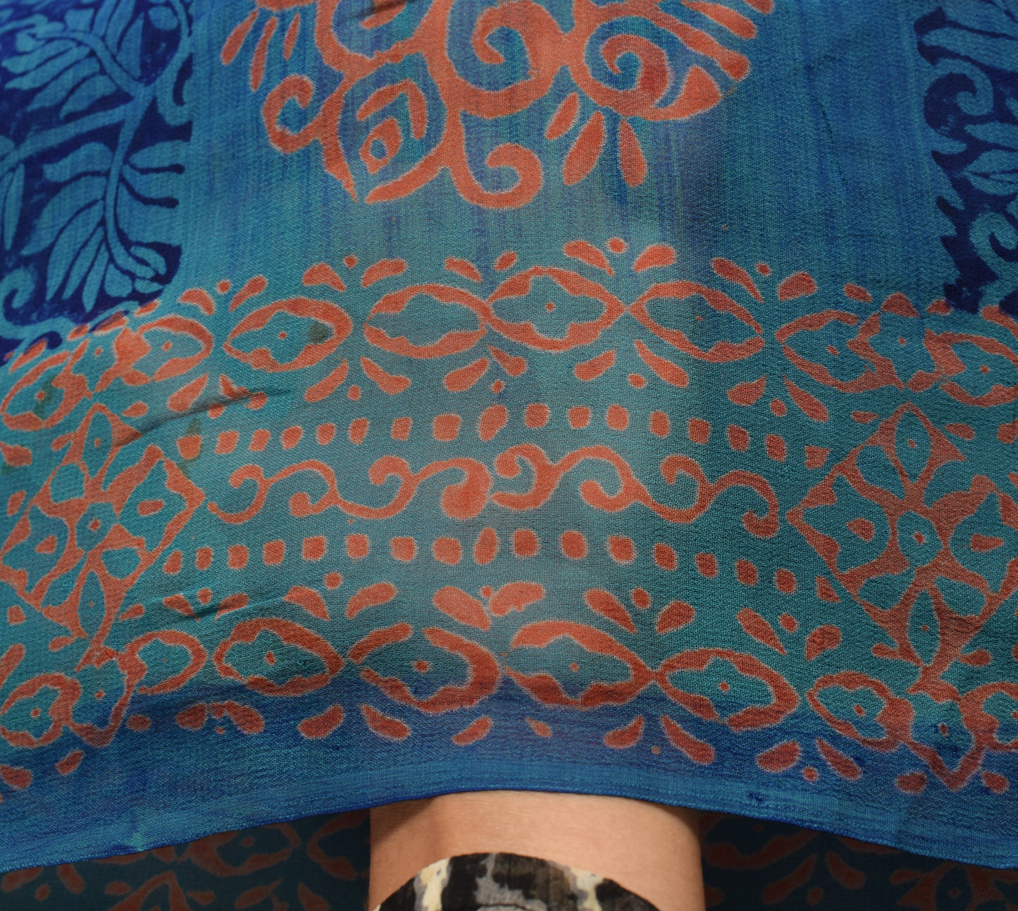Sushila Vintage Blue Saree 100% Pure Georgette Silk Printed Floral Craft Fabric