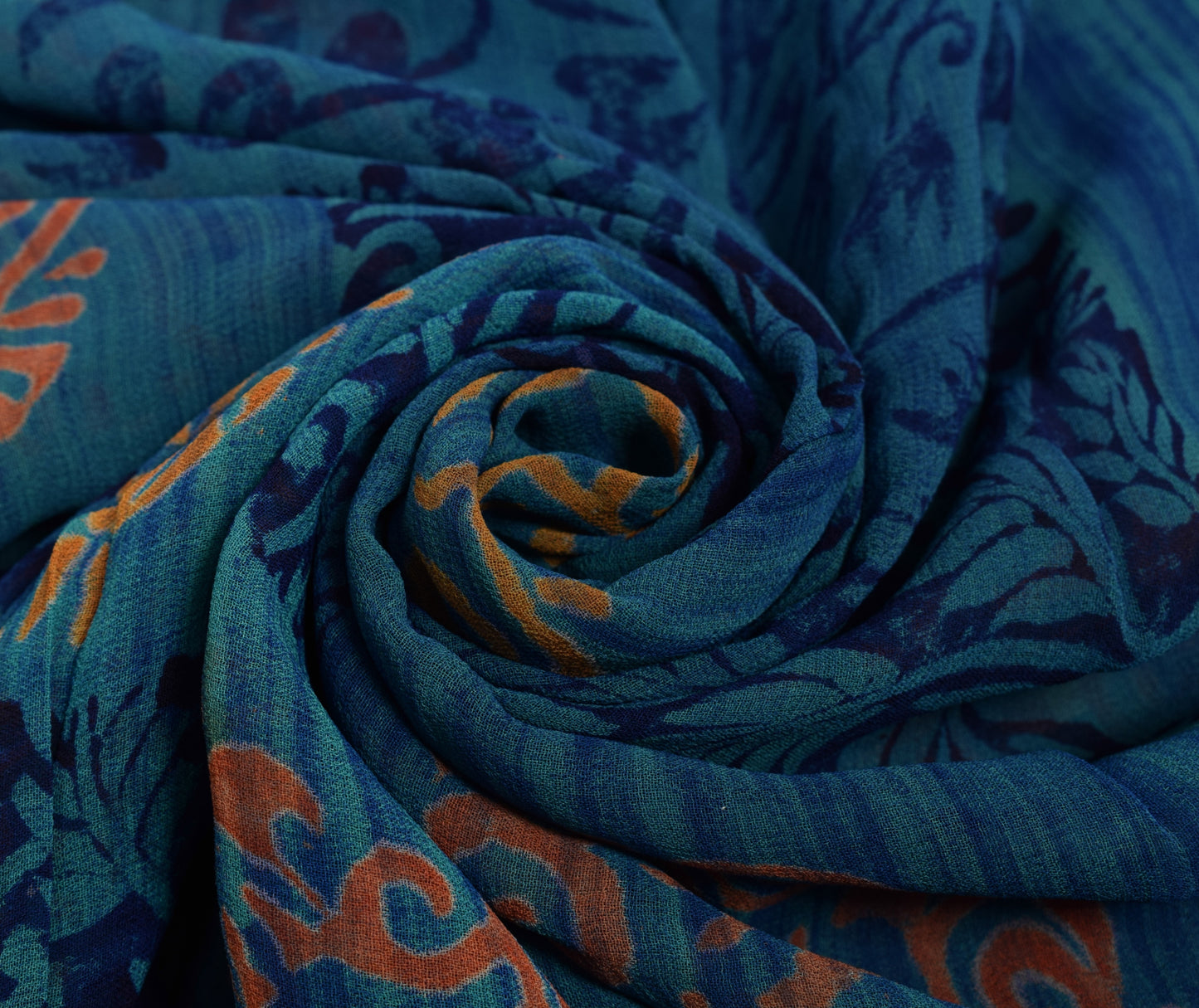 Sushila Vintage Blue Saree 100% Pure Georgette Silk Printed Floral Craft Fabric