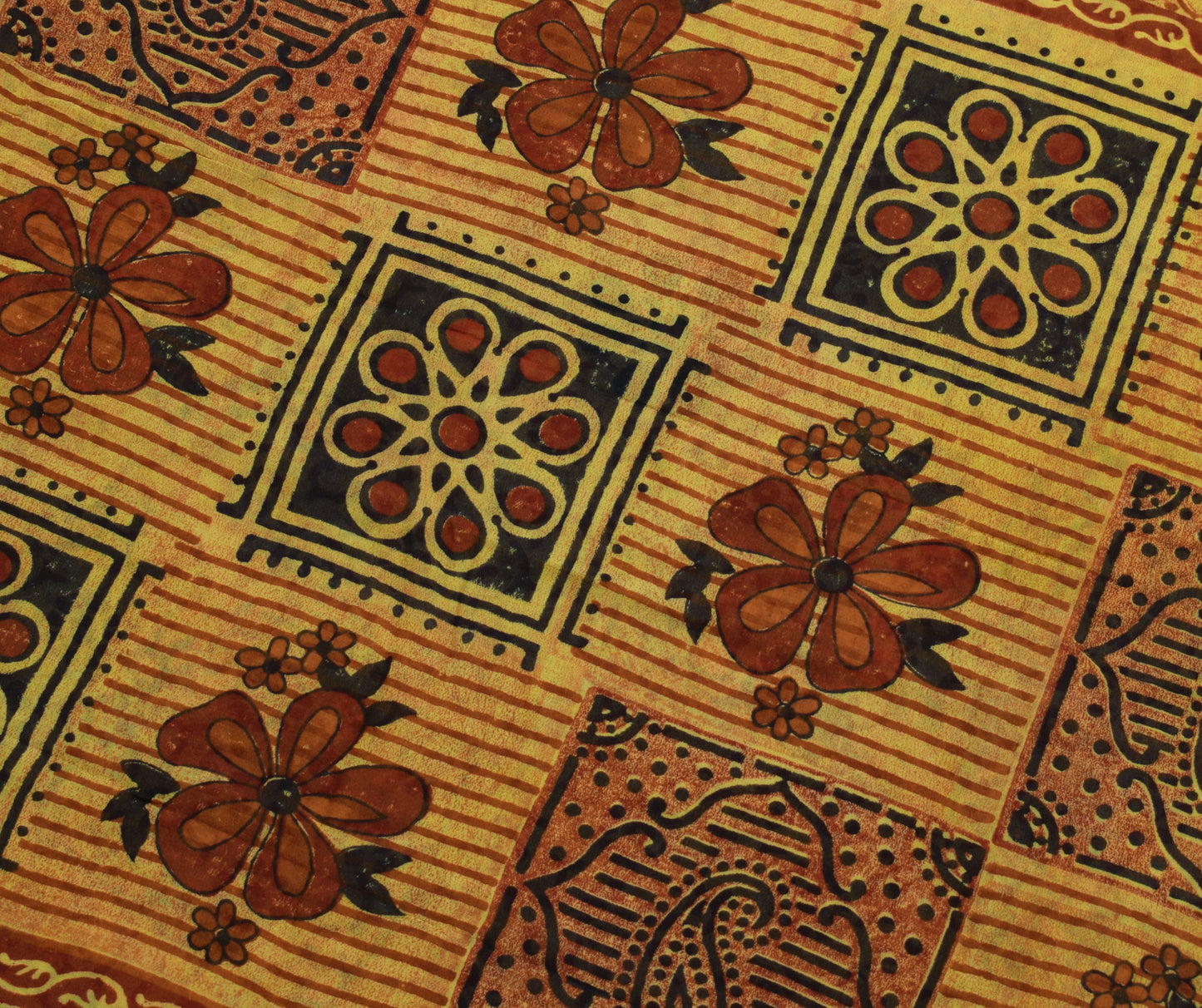Sushila Vintage Yellow Saree 100%Pure Georgette Silk Floral Printed Craft Fabric