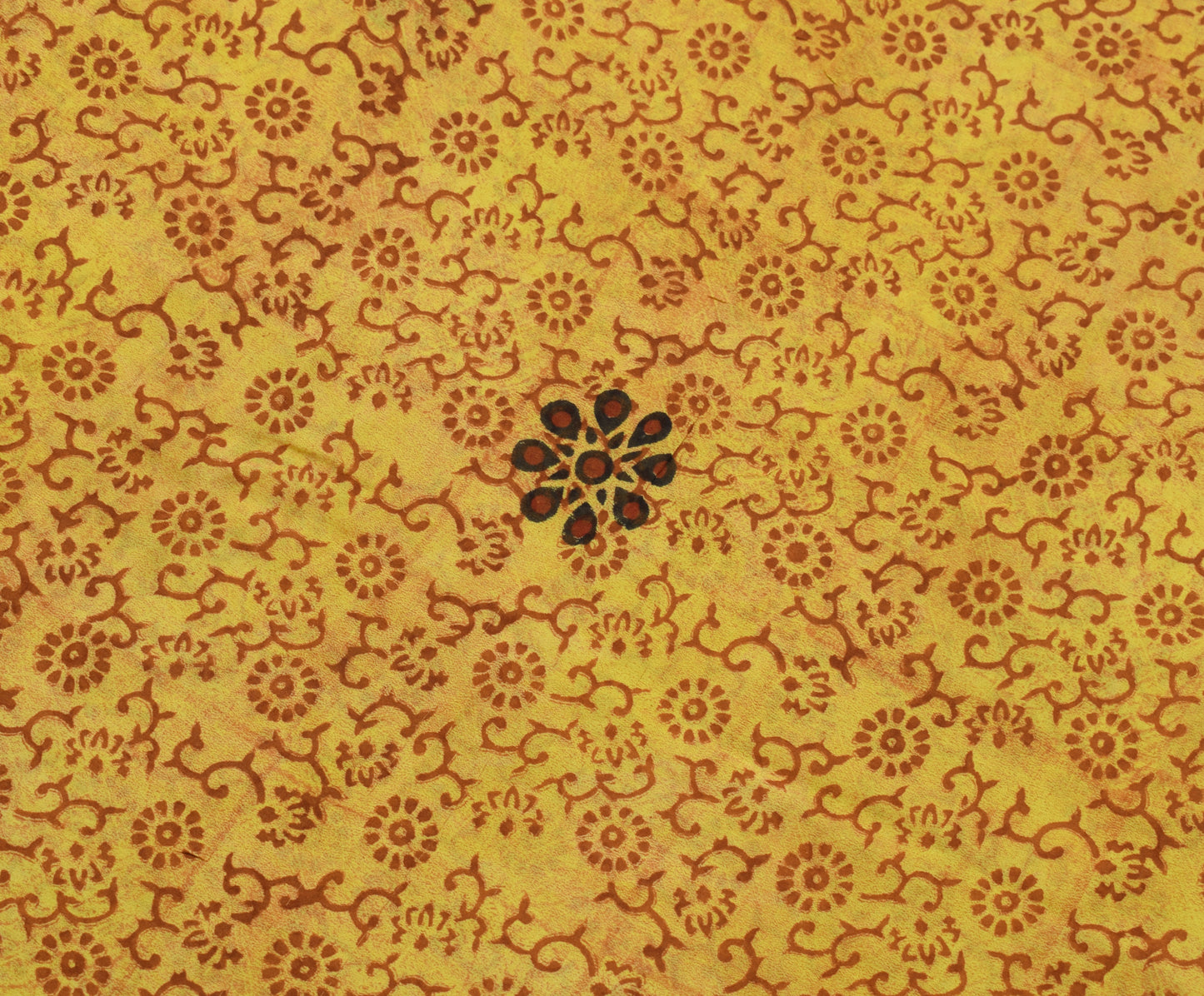 Sushila Vintage Yellow Saree 100%Pure Georgette Silk Floral Printed Craft Fabric