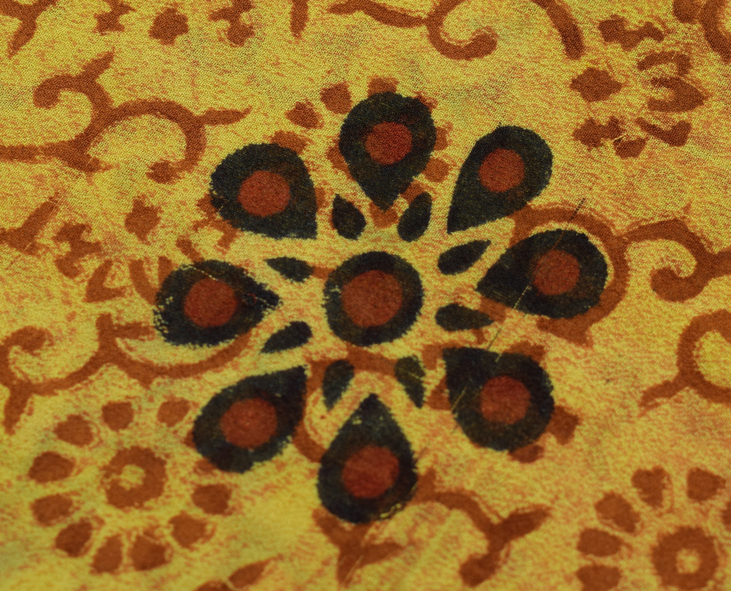 Sushila Vintage Yellow Saree 100%Pure Georgette Silk Floral Printed Craft Fabric