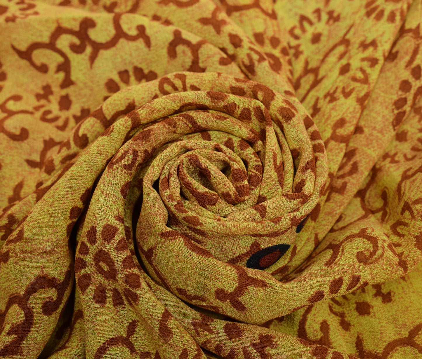 Sushila Vintage Yellow Saree 100%Pure Georgette Silk Floral Printed Craft Fabric