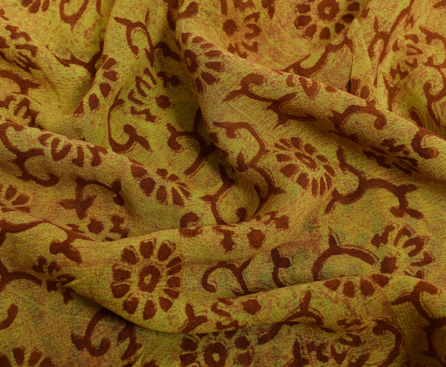 Sushila Vintage Yellow Saree 100%Pure Georgette Silk Floral Printed Craft Fabric