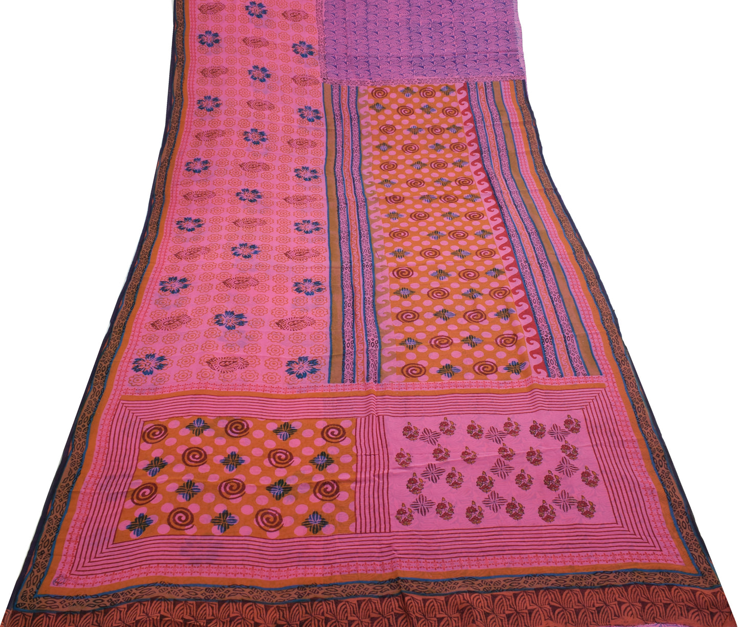 Sushila Vintage Pink Saree 100% Pure Georgette Silk Printed Floral Craft Fabric
