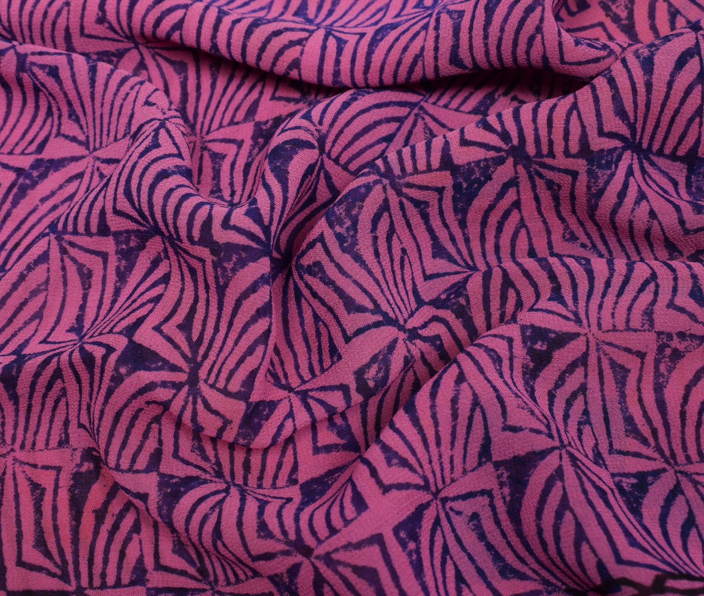 Sushila Vintage Pink Saree 100% Pure Georgette Silk Printed Floral Craft Fabric