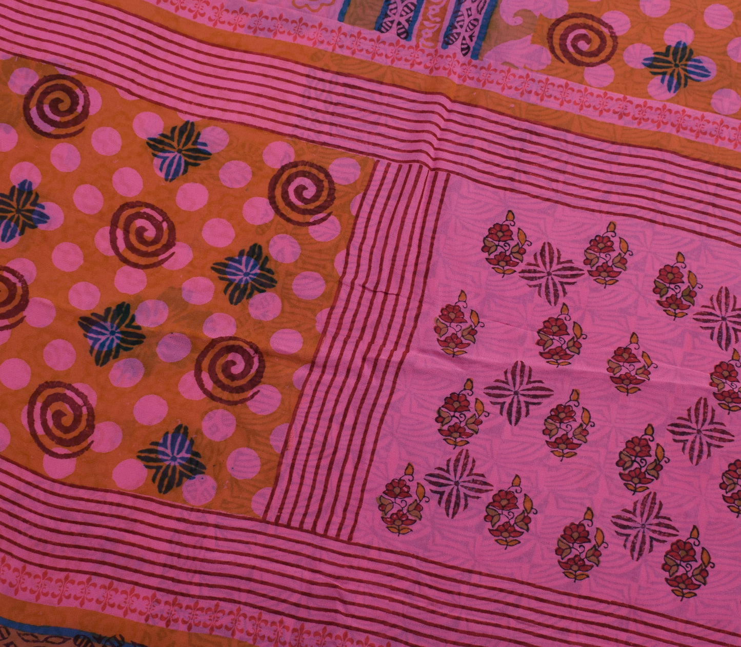 Sushila Vintage Pink Saree 100% Pure Georgette Silk Printed Floral Craft Fabric