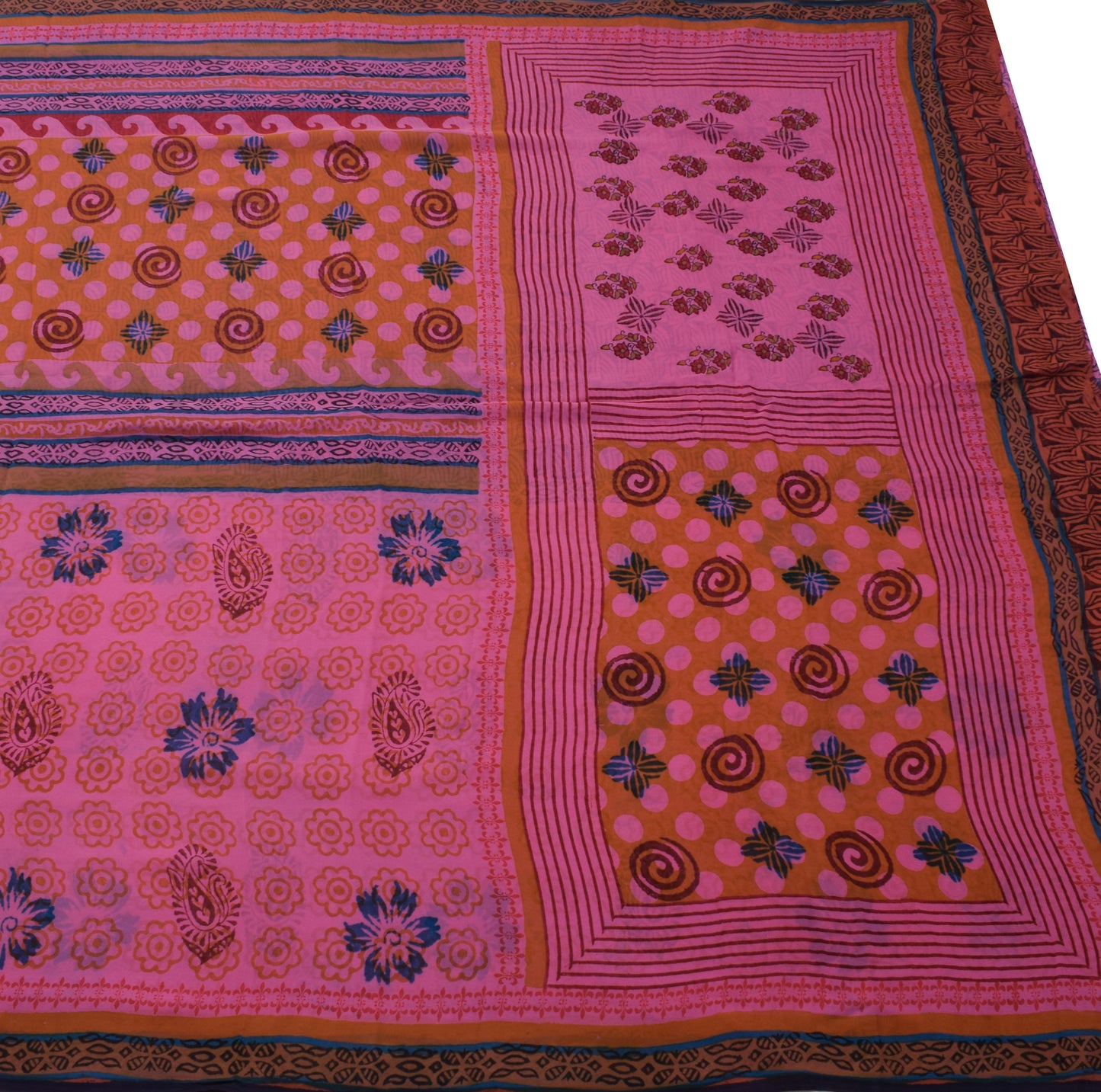 Sushila Vintage Pink Saree 100% Pure Georgette Silk Printed Floral Craft Fabric