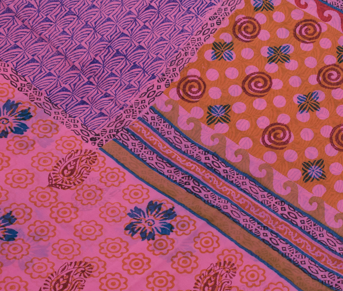 Sushila Vintage Pink Saree 100% Pure Georgette Silk Printed Floral Craft Fabric