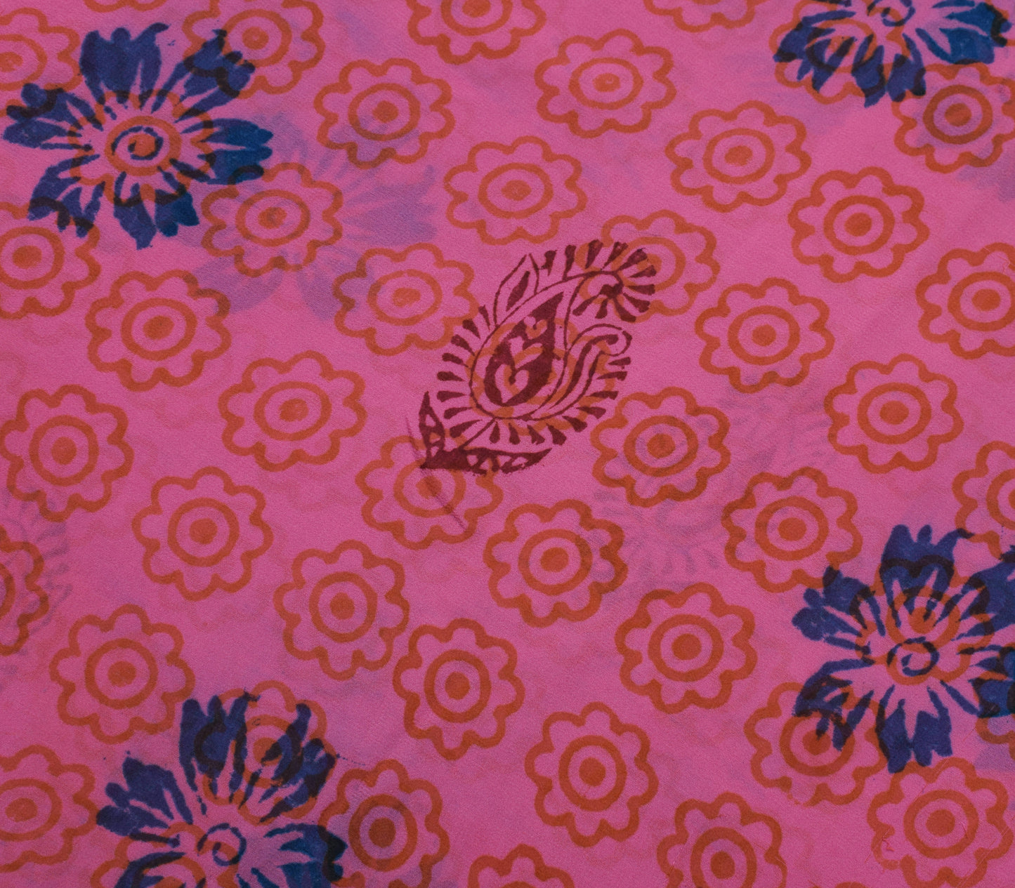 Sushila Vintage Pink Saree 100% Pure Georgette Silk Printed Floral Craft Fabric