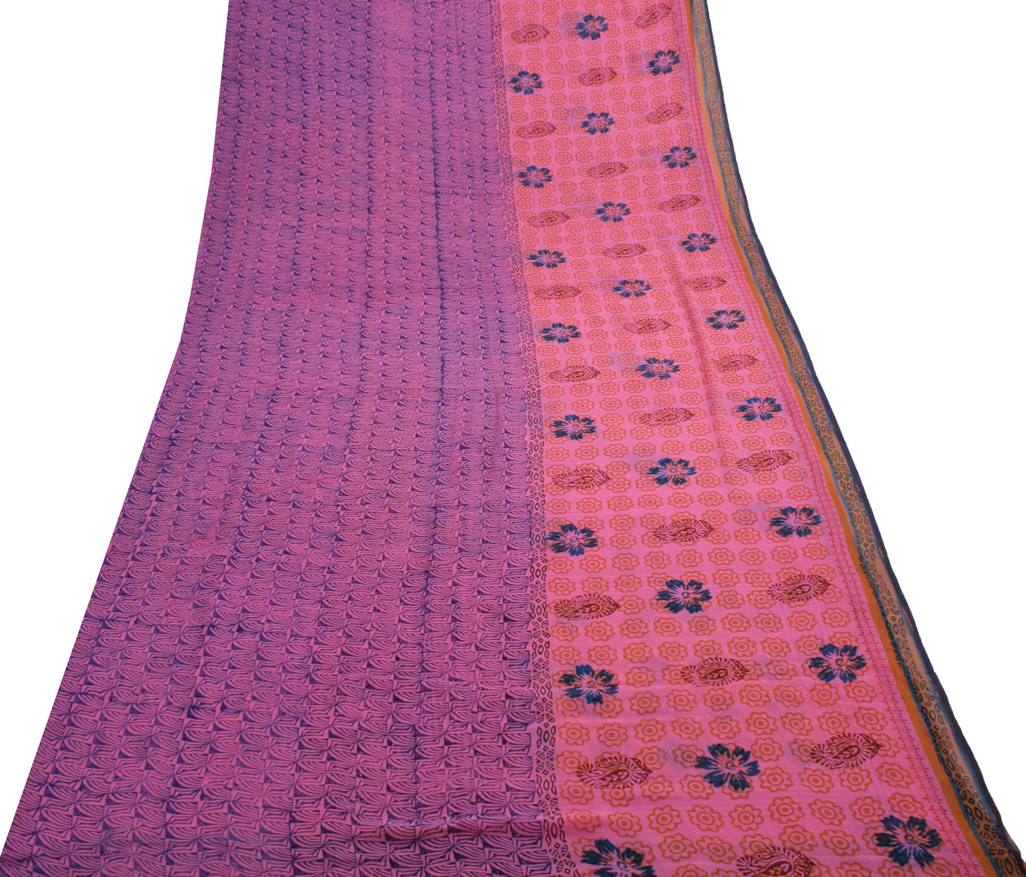Sushila Vintage Pink Saree 100% Pure Georgette Silk Printed Floral Craft Fabric