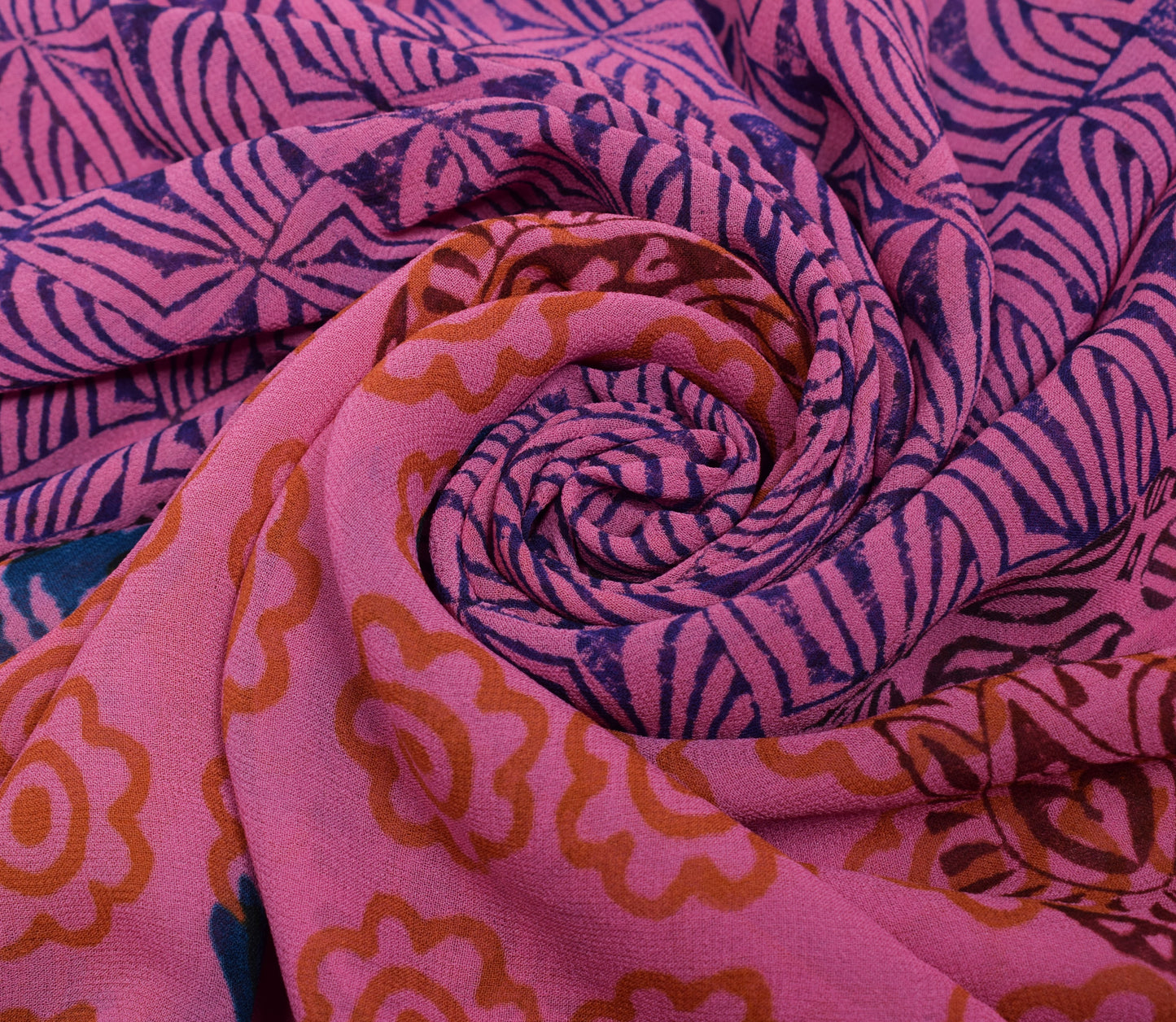 Sushila Vintage Pink Saree 100% Pure Georgette Silk Printed Floral Craft Fabric