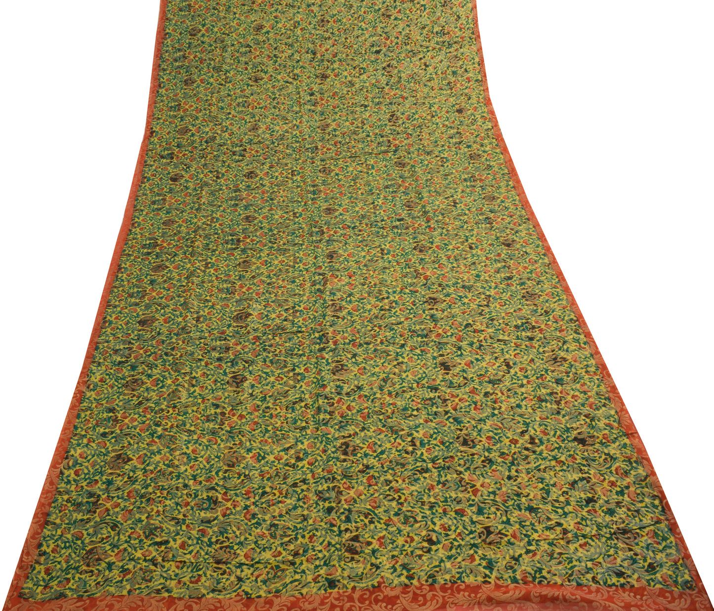 Sushila Vintage Saree 100%Pure Georgette Silk Printed Yellow Floral Craft Fabric
