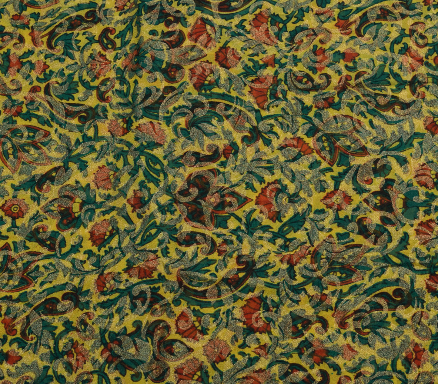 Sushila Vintage Saree 100%Pure Georgette Silk Printed Yellow Floral Craft Fabric