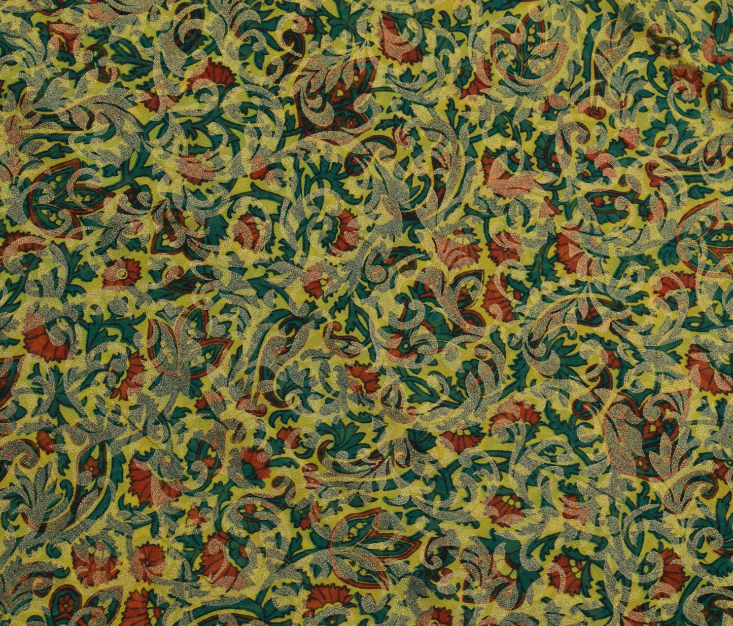 Sushila Vintage Saree 100%Pure Georgette Silk Printed Yellow Floral Craft Fabric