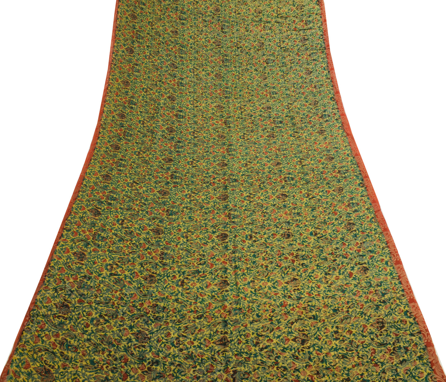 Sushila Vintage Saree 100%Pure Georgette Silk Printed Yellow Floral Craft Fabric