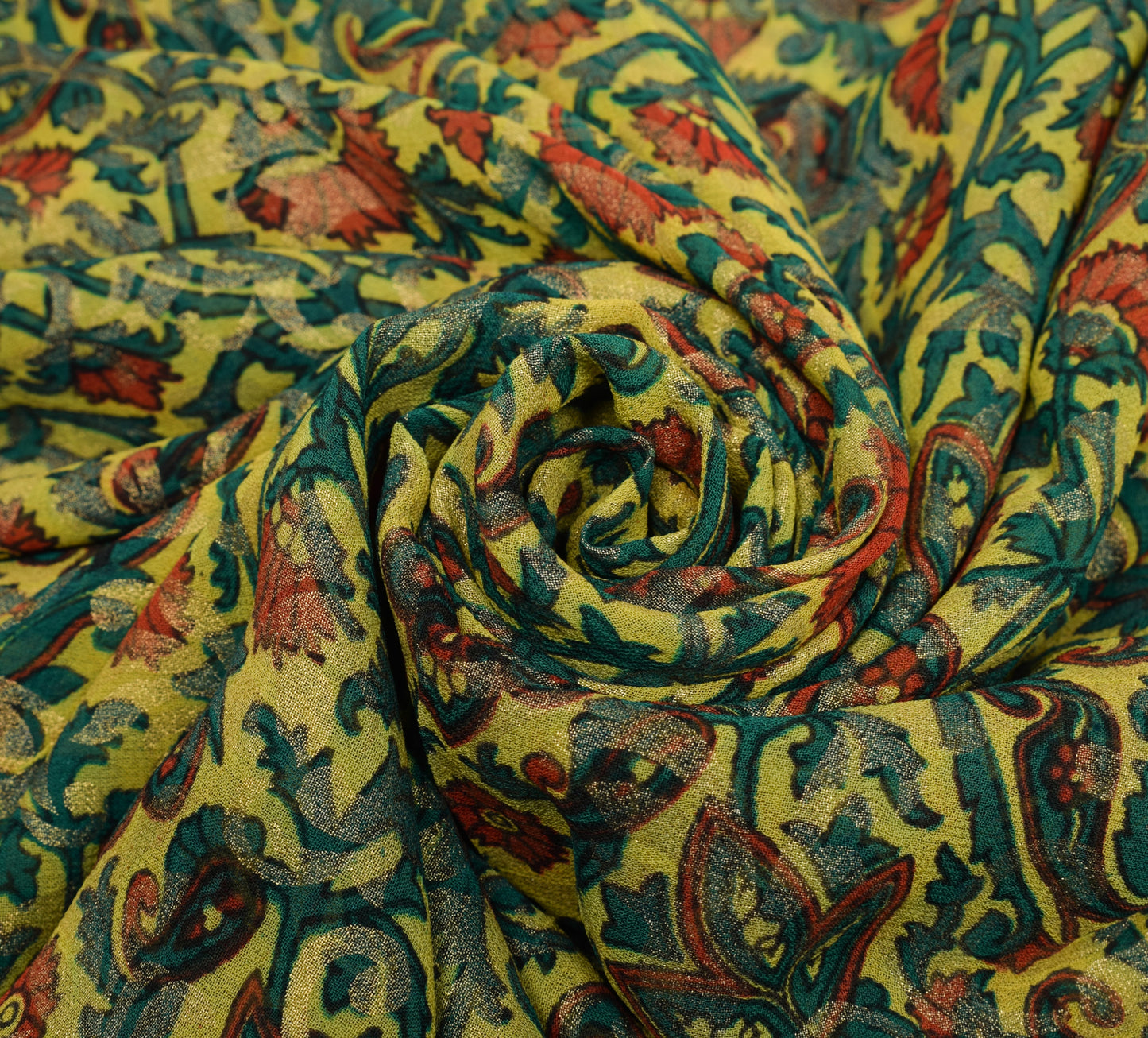 Sushila Vintage Saree 100%Pure Georgette Silk Printed Yellow Floral Craft Fabric