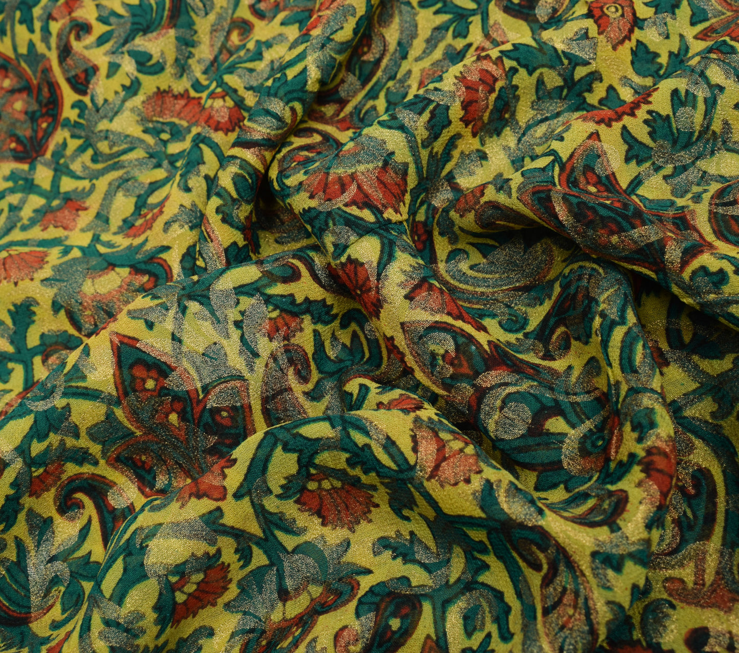 Sushila Vintage Saree 100%Pure Georgette Silk Printed Yellow Floral Craft Fabric