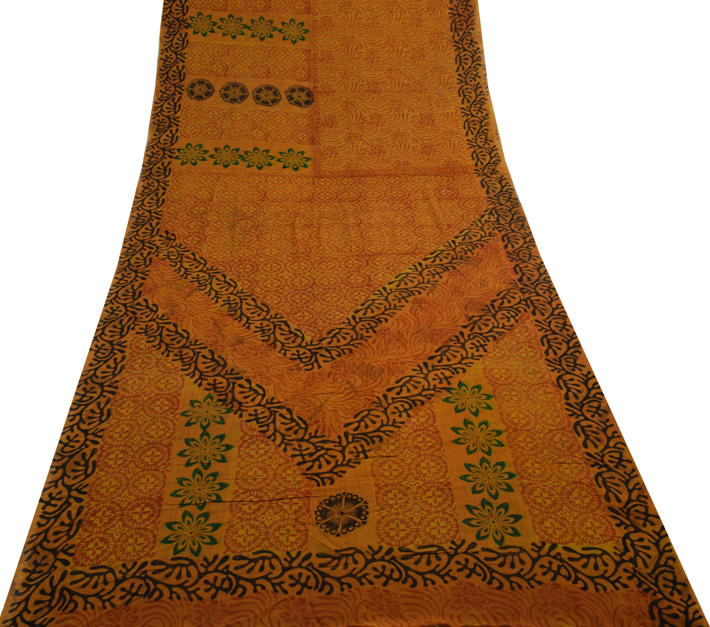 Sushila Vintage Mustard Saree 100% Pure Georgette Silk Printed Floral Fabric