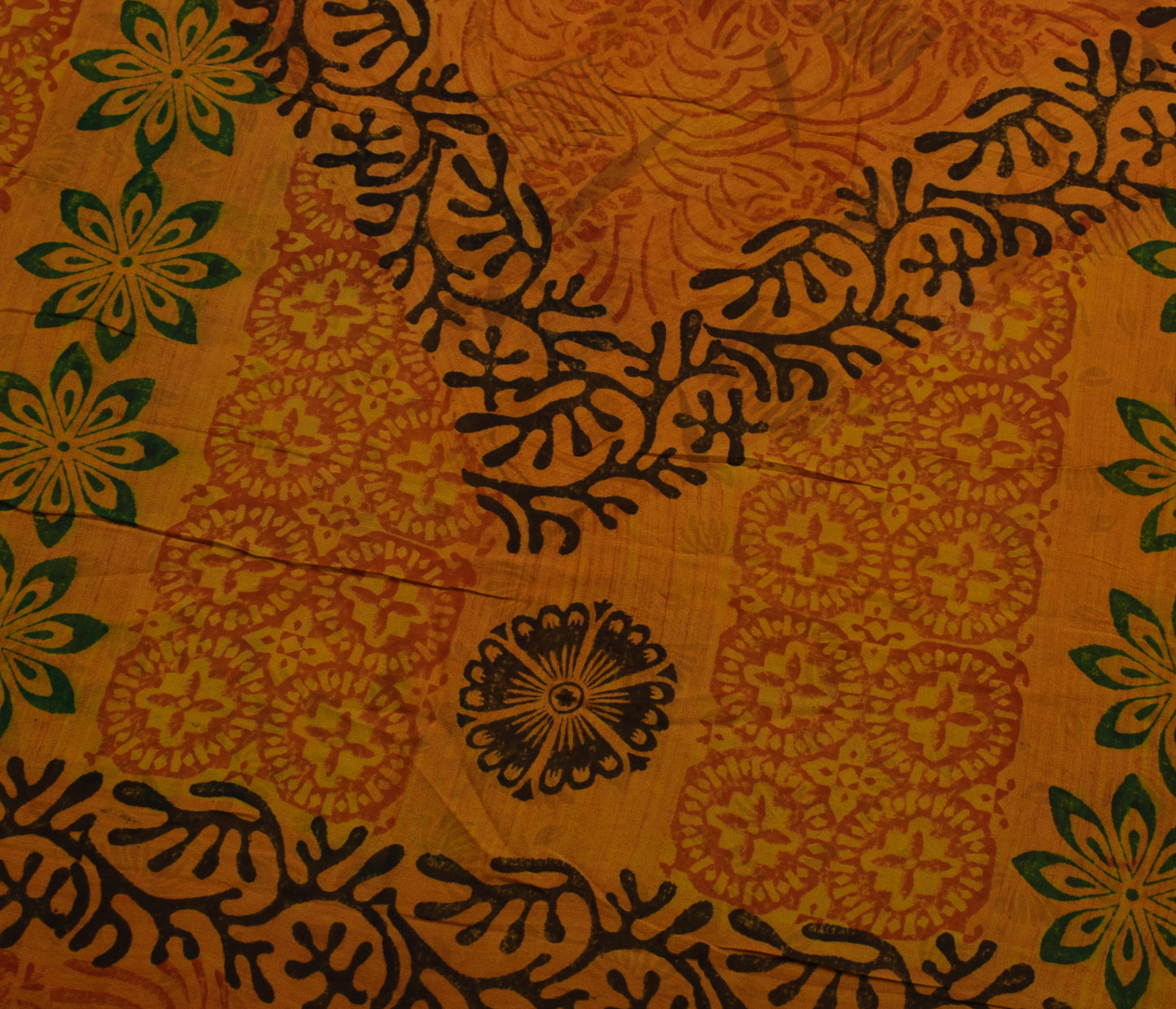 Sushila Vintage Mustard Saree 100% Pure Georgette Silk Printed Floral Fabric