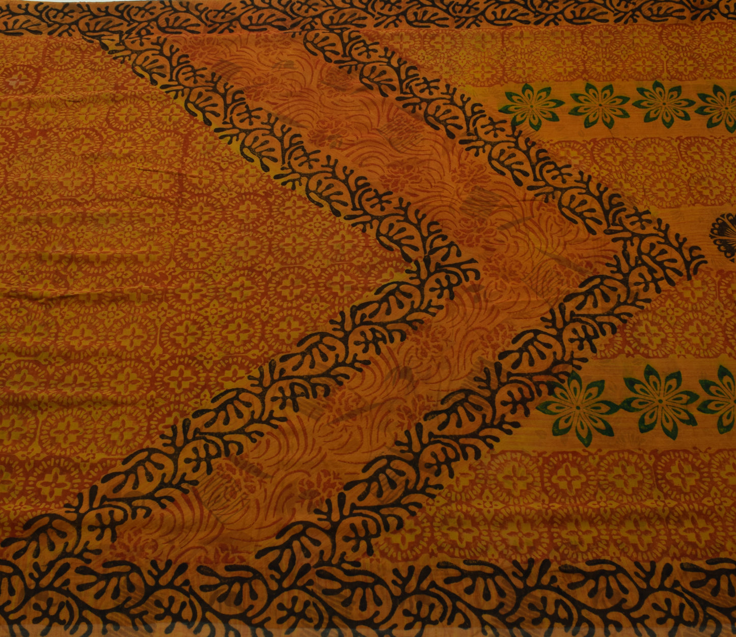 Sushila Vintage Mustard Saree 100% Pure Georgette Silk Printed Floral Fabric