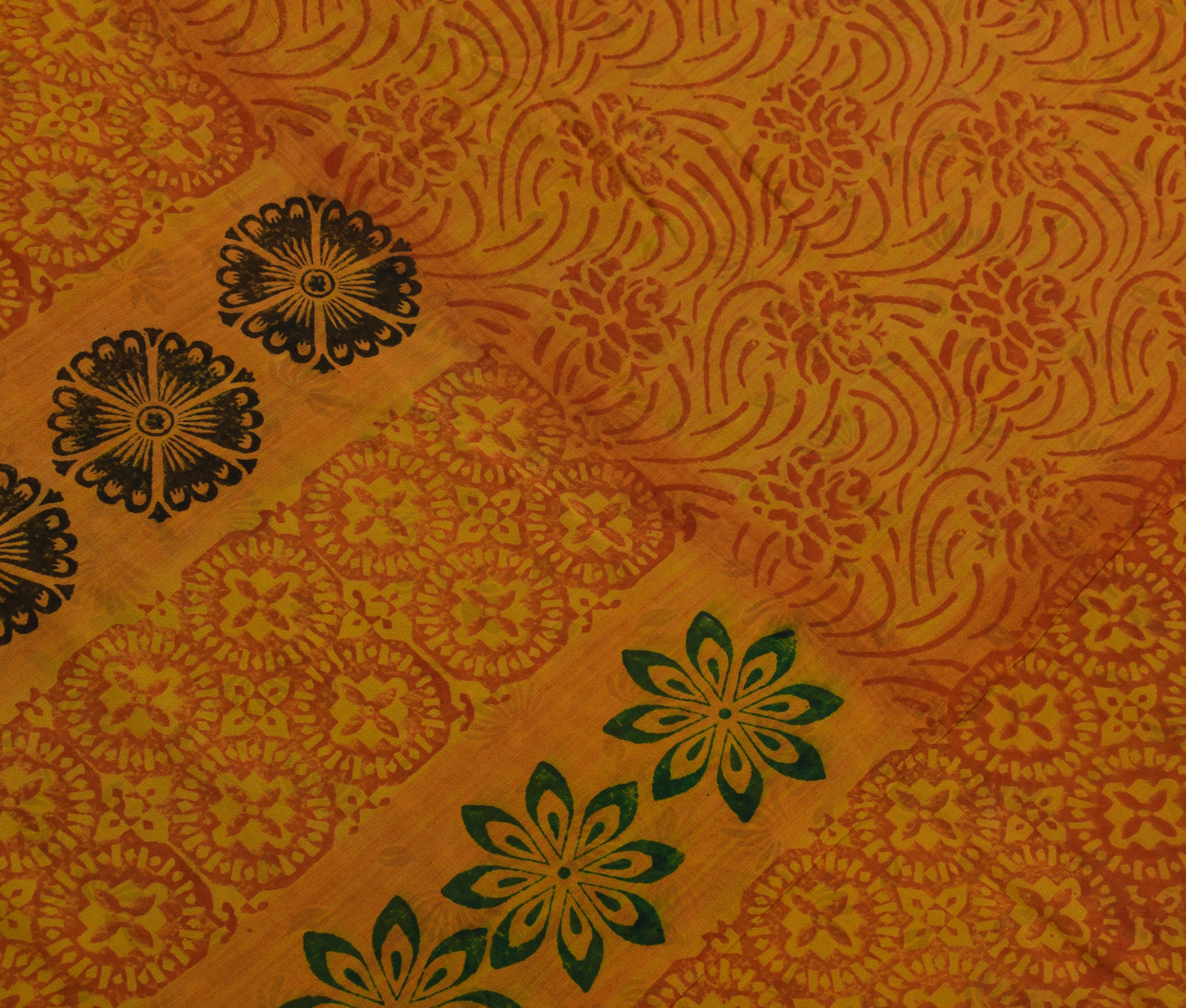 Sushila Vintage Mustard Saree 100% Pure Georgette Silk Printed Floral Fabric