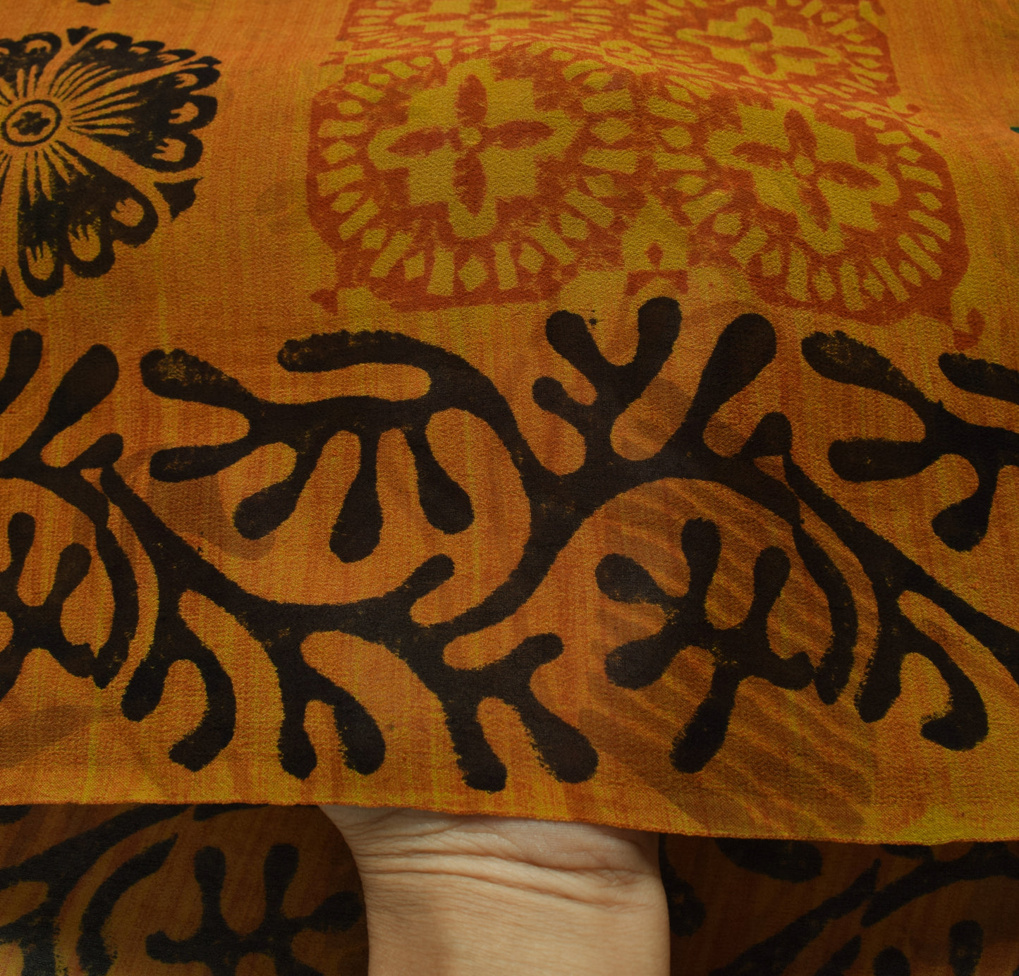 Sushila Vintage Mustard Saree 100% Pure Georgette Silk Printed Floral Fabric